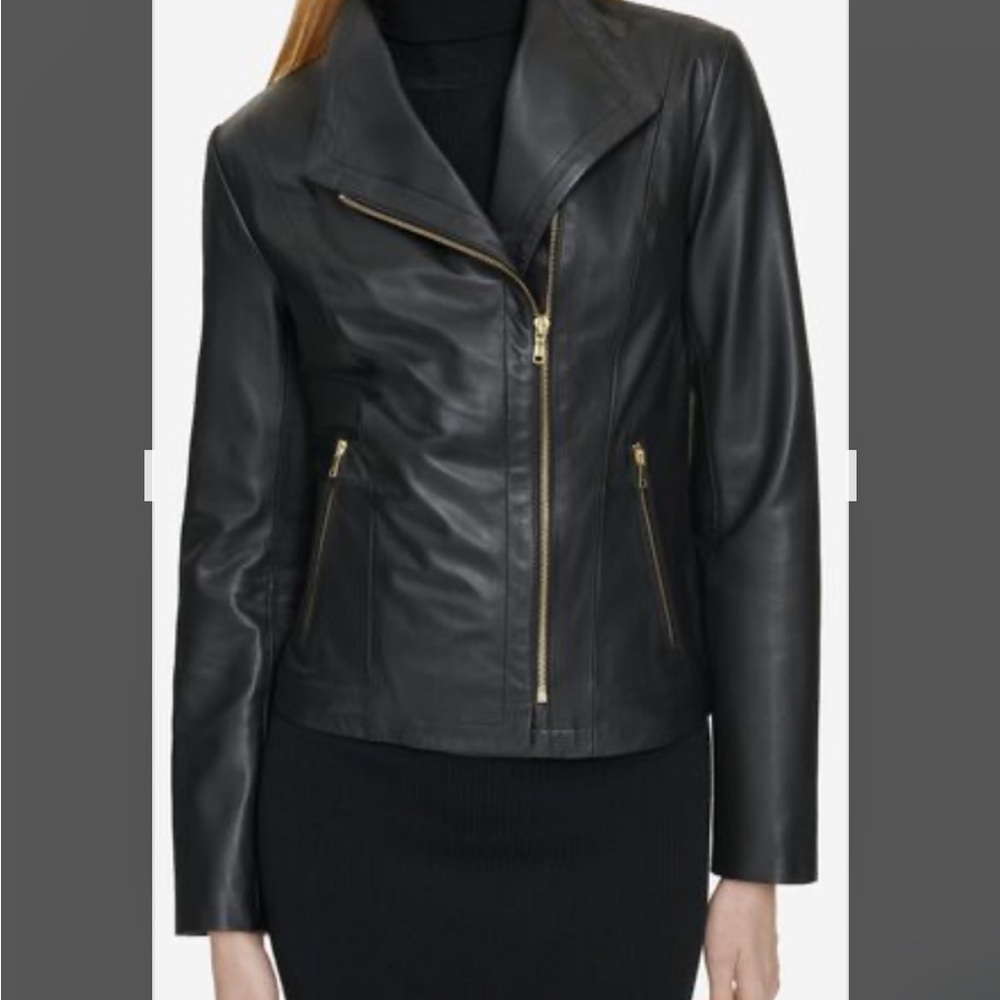 Cole Haan Black Leather Moto Jacket